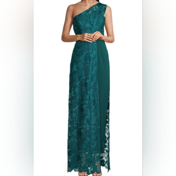 Kay Unger Embroidered One Shoulder Estrella Column Jumpsuit Size 12 - Picture 2 of 9